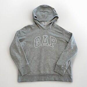 GAP Vintage Reverse Weave Spell Out Logo Hoodie Size Medium-Gray-90s-Y2K-Preppy‎
